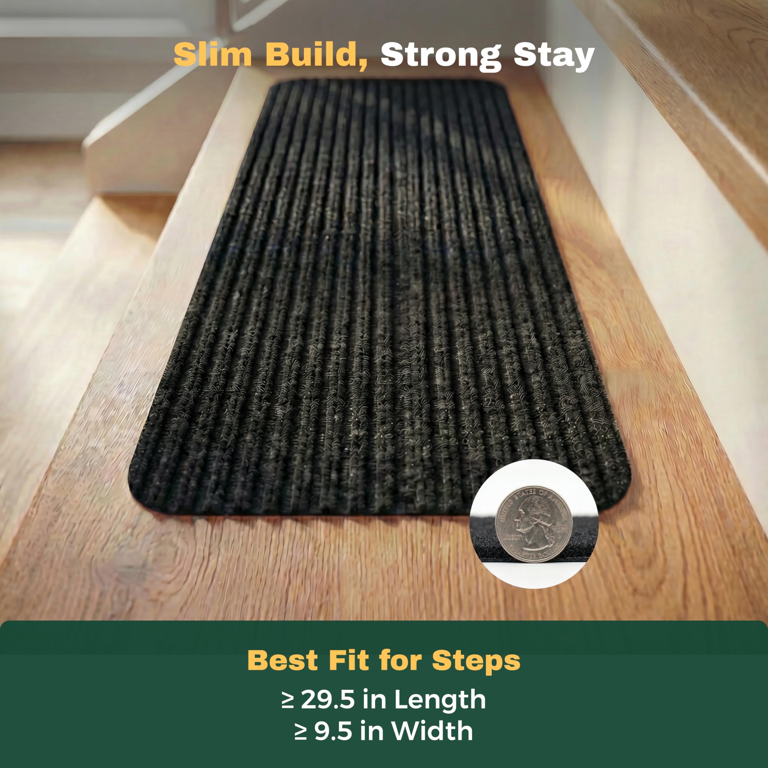 MBIGM Carpet Stair Treads for Wooden Steps, Black, 8 x 30 in, 15 Pack