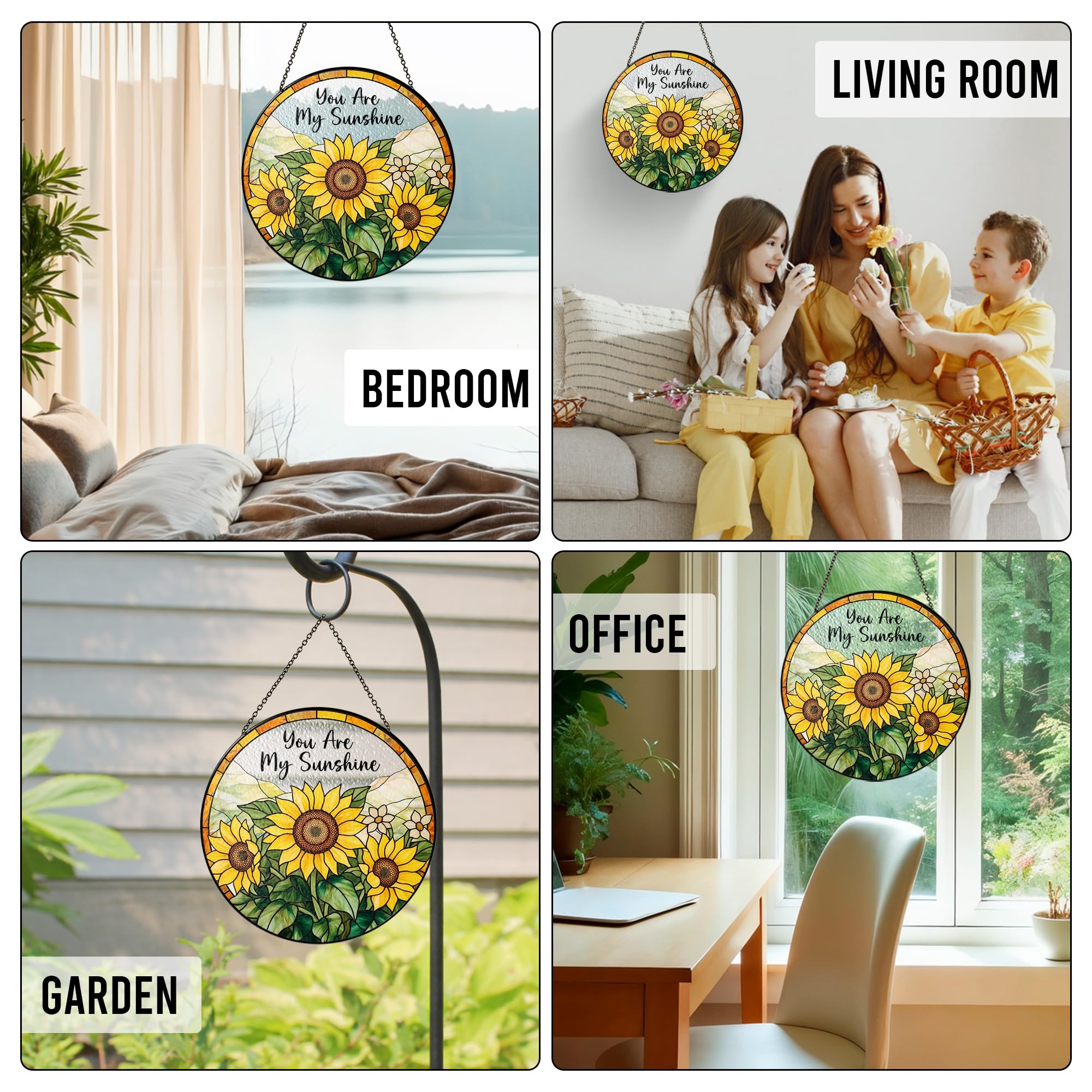 Sunflower Gifts for Women - You are My Sunshine Suncatcher, Birthday Gifts for Mom, Grandma, Mama, Step Mom, Mother in Law from Daughter Son - Sunflowers Suncatcher Stained Glass Window Hanging Decor