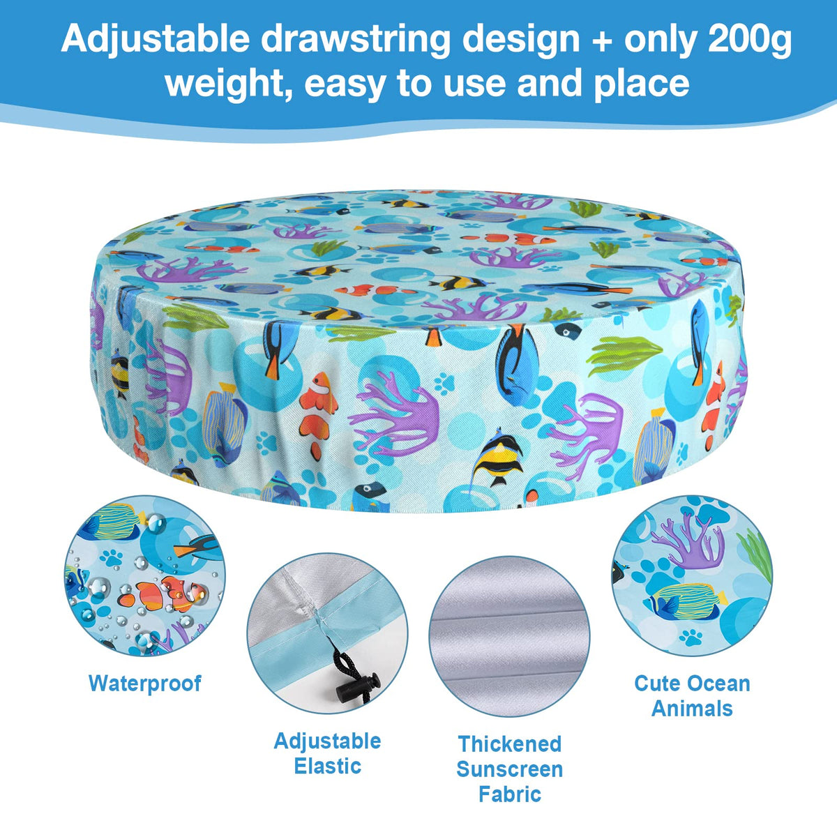 Ladadee Foldable Round Dog Swimming Pool Cover, for 32 "/63“/48” Collapsible Outdoor Tub, PVC Coating Waterproof and UV Protection, Leakproof Washable Kiddie Pet Small Paddling Bath Accessories
