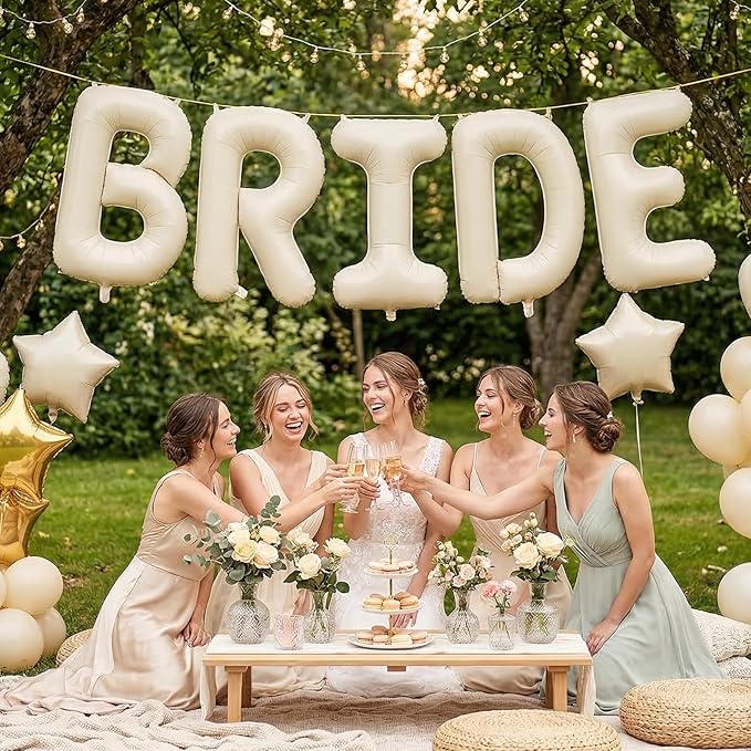 Biapian 40 Inch BRIDE Letter Balloons, Big Cream BRIDE Foil Balloons, 5 Pcs Giant Foil Large Aluminum Balloon Helium for Wedding Bridal Shower Anniversary Engagement Bachelorette Party Decoration