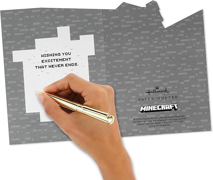 Hallmark Paper Wonder Minecraft Pop-Up Card (Build, Explore, Create) for Birthdays, Graduations, Kids, Gamers