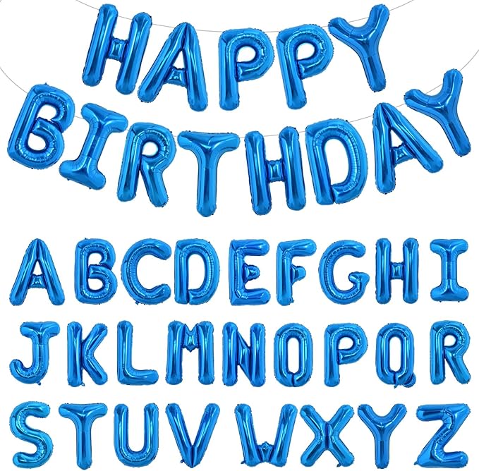 TONIFUL 65 Pcs 16 Inch Navy Blue Happy Birthday Balloons and 2 Sets A-Z Foil Letters Balloons DIY Personalized Phrase Banner for Birthday Celebration Halloween Thanksgiving Christmas Party Decorations