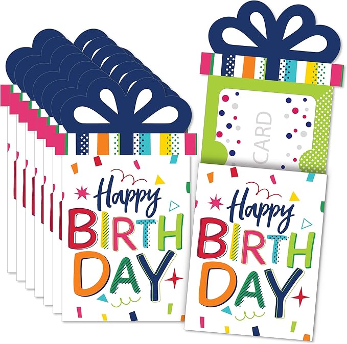 Big Dot of Happiness Cheerful Birthday Gift Card Holders - Colorful Celebration Money and Gift Card Sleeves, Premium Presentation Set with Envelopes, 8 Pack
