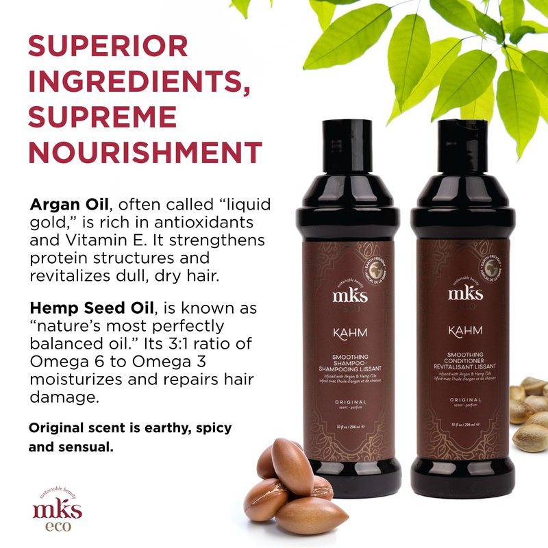 MKS eco Kahm Smoothing Shampoo, Original Scent (10 fl oz) + MKS eco Kahm Smoothing Conditioner, Original Scent (10 fl oz) - Moroccan Argan Oil, Hemp Seed Oil - Vegan, Cruelty Free
