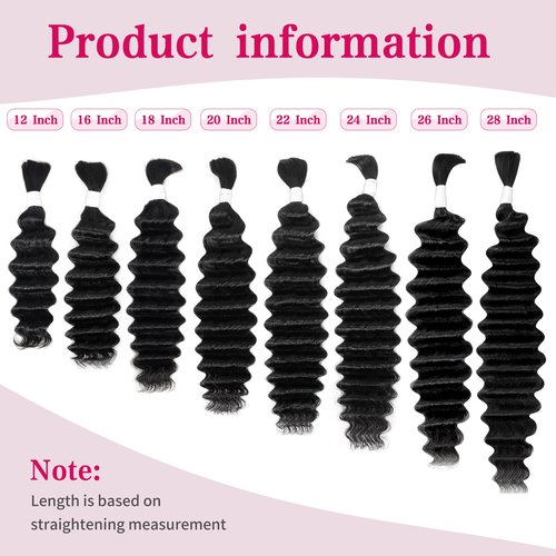 Deep Wave Bulk Human Hair for Braiding 10A Brazilian Curly Human Hair 100 percent Human Hair 2 Bundles No Weft micro Human Braiding Hair for Boho Braids Virgin Hair Extension(Natural Black, 100g 24")