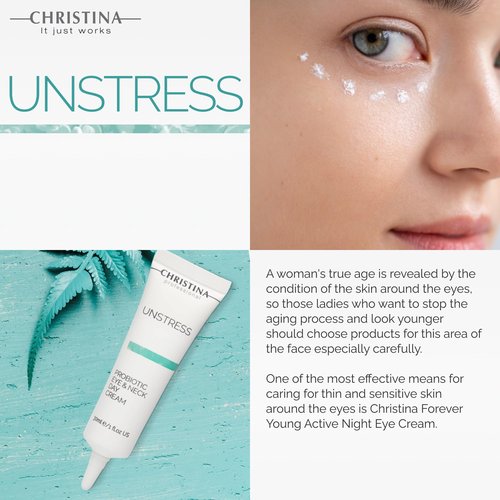 -CHRISTINA- Unstress Probiotic Eye & Neck Day Cream for Face | Peptide Eye Cream Nourishes, Protects, & Soothes Face Skin | Face Moisturizer for Normal, Dry & Sensitive Skin 1 fl. oz (30 ml)