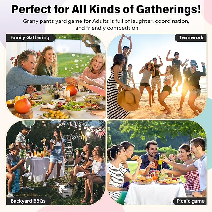 Granny Pants Yard Game for Adults (40 in * 31.5 in),2Pcs Granny Pants Outdoor Games with 10 Bouncy Balls,2 Pumps & Flags, Granny Pants Game for Valentine Easter Carnival Party Gatherings(Large)