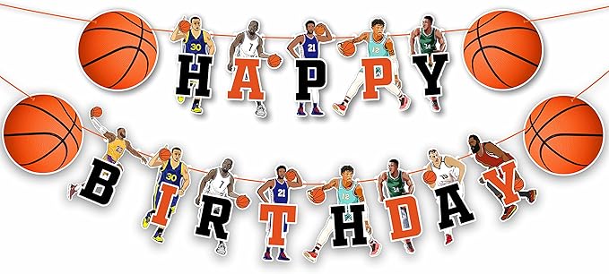 "Basketball Happy Birthday Banner – Sports Themed Party Decorations for Adults – Slam Dunk Basketball Birthday Party Supplies – Backdrop for Dessert Table, Cake Smash, High Chair, and Team Celebrations"