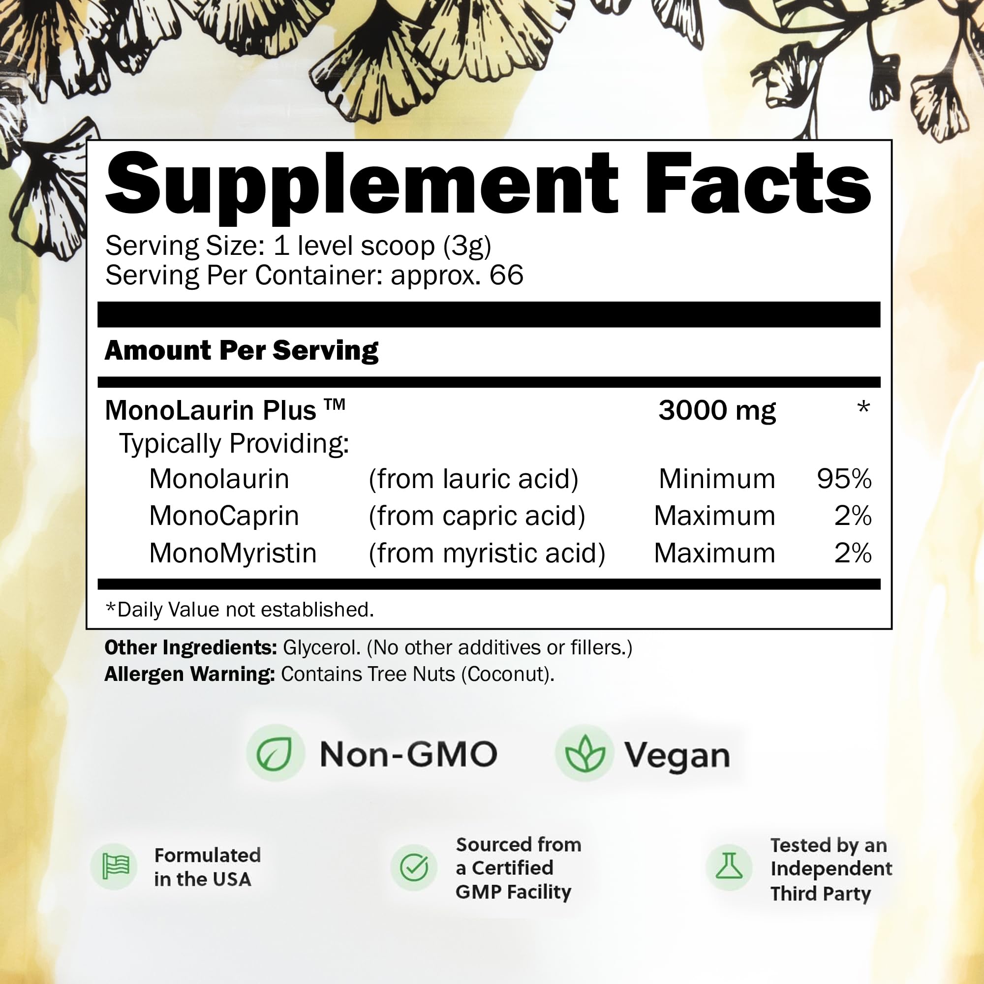 UltraLaurin® Monolaurin Supplement – 3,000 mg Coconut-Derived Pellets for Immune & Gut Health Support, Digestive Wellness – 7 oz - 66 Servings – Vegan, Non-GMO, Natural Immune & Digestive Support