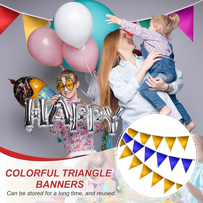 PATIKIL Pennant Banner Flags 33 Ft, 36 Pcs Colorful Triangle Banners Party Banner Bunting Garland String for Graduation Birthday Wedding Outdoor Decoration, Glitters Black/Gold