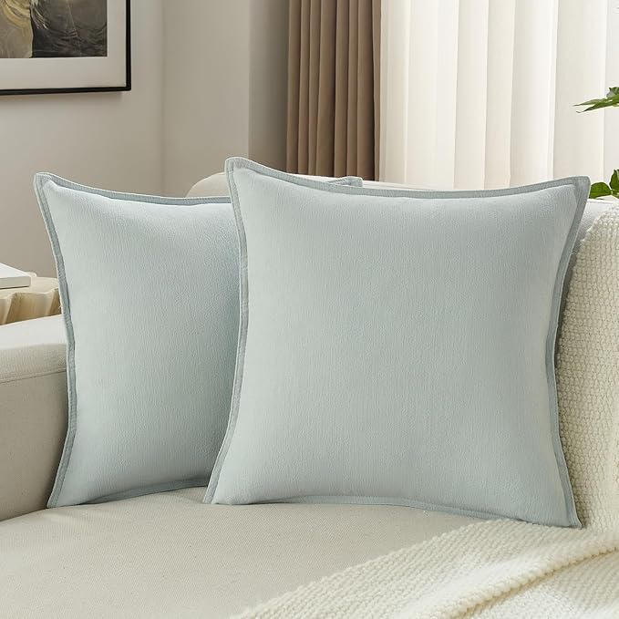 FUTEI Light Blue Chenille Throw Pillow Covers 18x18 Inch Set of 2,Edges Double-Stitched Cushion Cases,Modern Home Decor for Couch Living Room