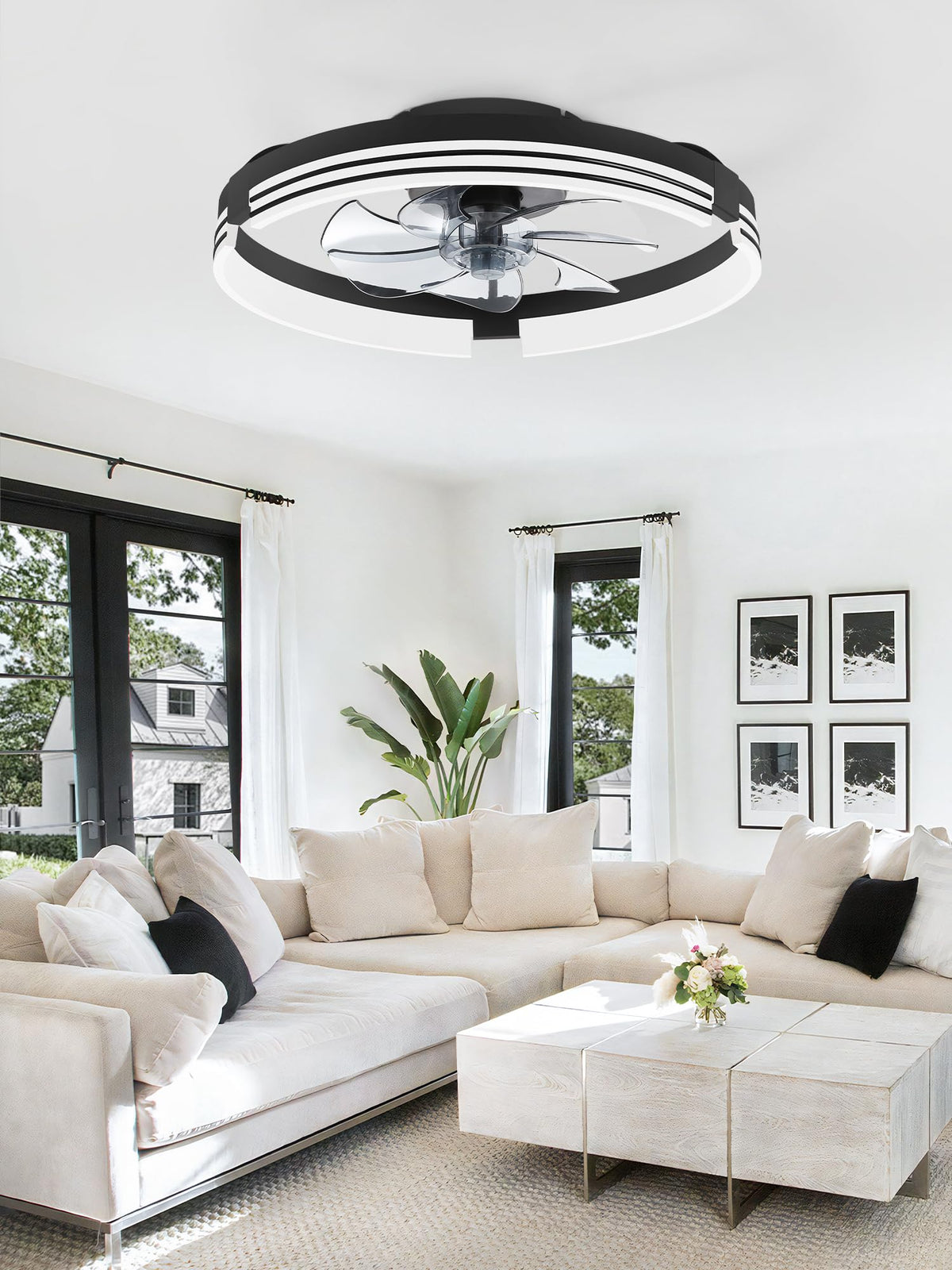 ZMISHIBO Low Profile Ceiling Fans with Lights and Remote, 20" Black