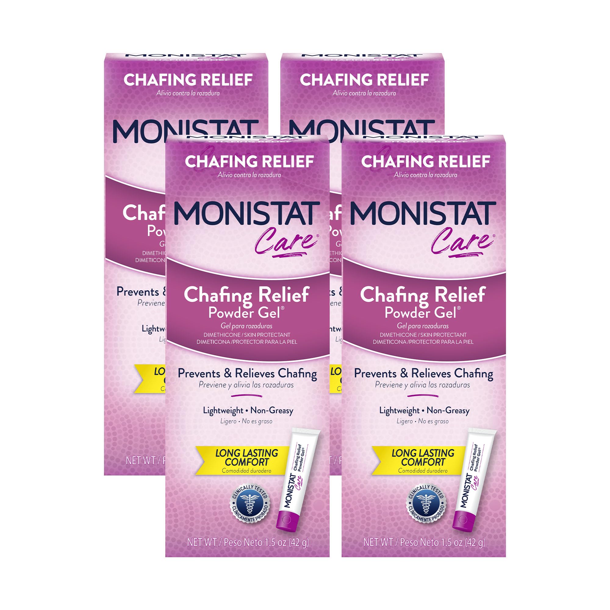 Monistat Chafing Relief Powder Gel, Long-Lasting Anti-Chafing Protection for Bikini Area, Thighs and Bra Lines, 1.5 Oz, Pack of 4