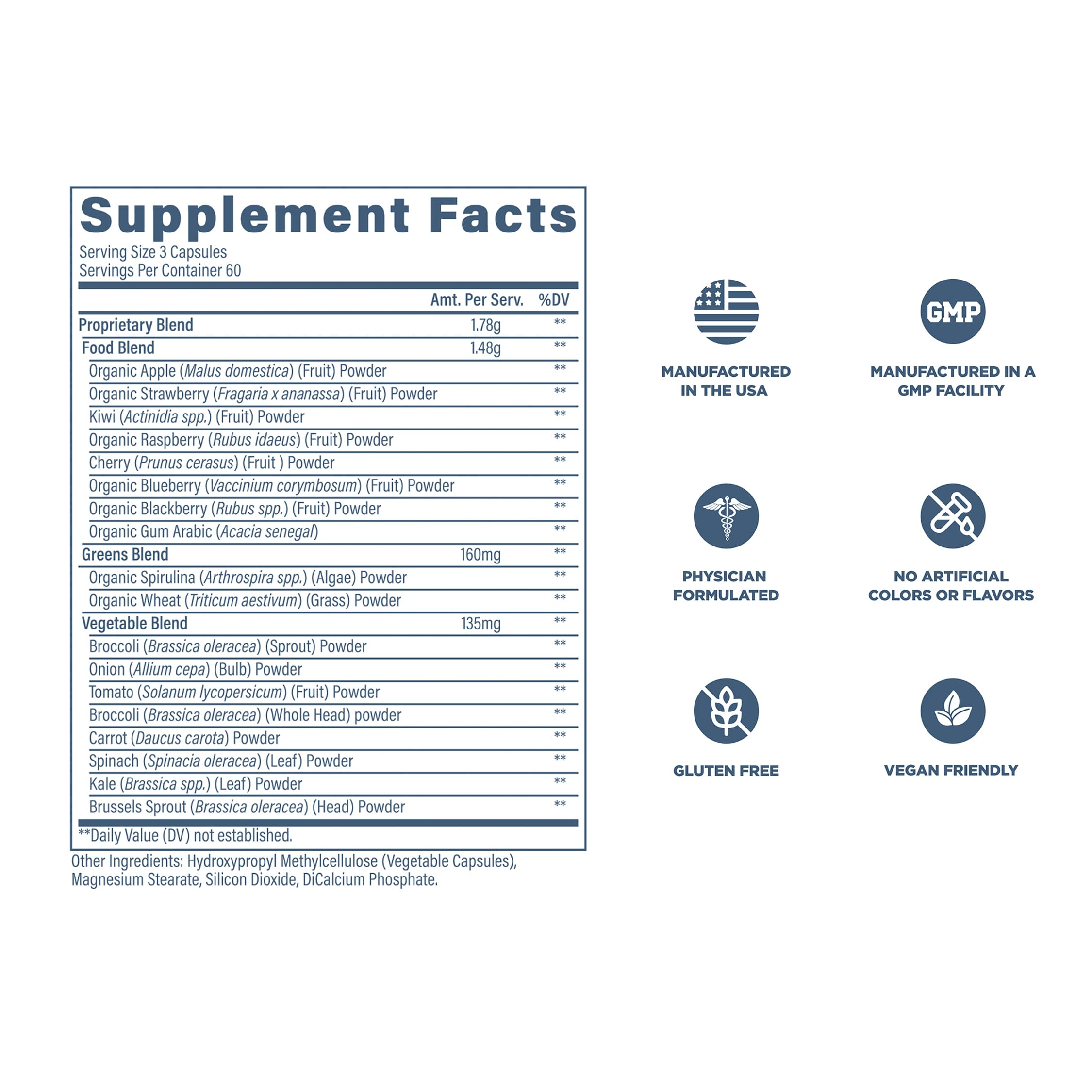 Revive MD Daily Greens Supplement for Men & Women - Superfood & Antioxidant Blend w/Digestive Enzymes, Prebiotics & Probiotics for Immune Support, Digestive & Gut Health - 180 Capsules (60 Servings)