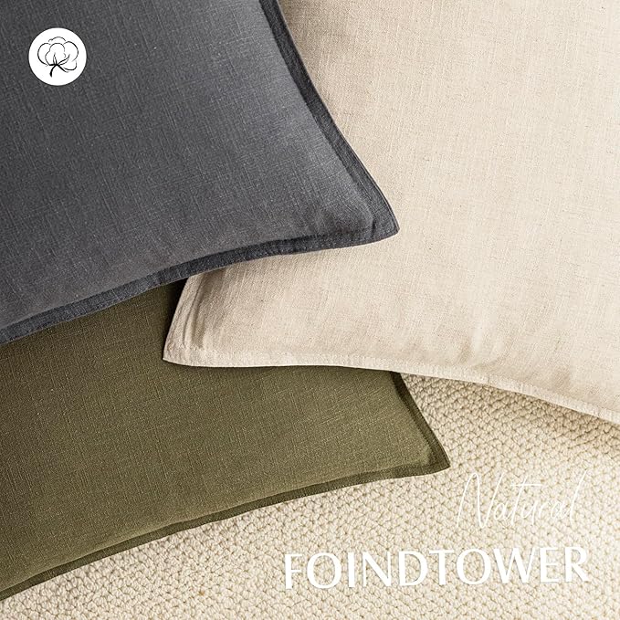 Foindtower Pack of 2, Decorative Linen Soild Throw Pillow Covers Soft Accent Square Cushion Case Boho Farmhouse Pillowcase for Chair Couch Sofa Bedroom Living Room Home Decor 18 x 18 Inch Grey