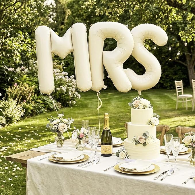 Biapian 40 Inch MRS Letter Balloons, Big Cream MRS Foil Balloons, 3 Pcs Giant Foil Large Aluminum Balloon Helium for Wedding Bride to Be Anniversary Couple Sweetheart Hen Party Decoration (Cream)