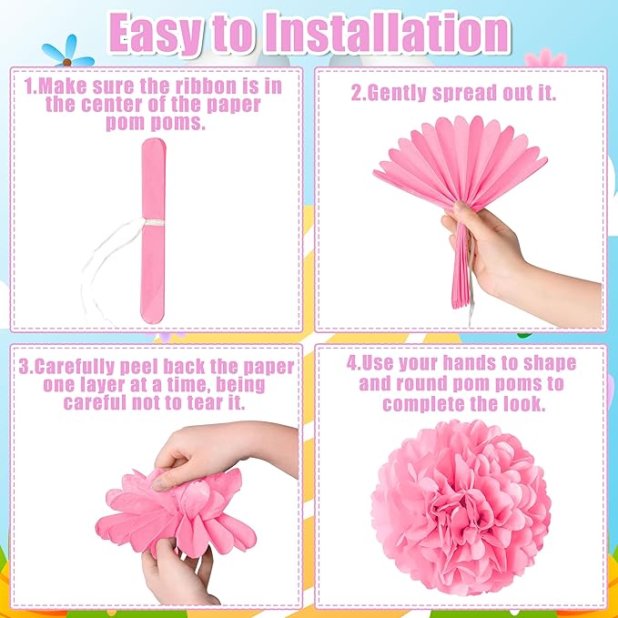 14pcs Easter Party Hanging Decorations – Vintage Paper Lanterns and Pom Poms Set for Classroom, Birthday Supplies, Egg Hunt, Indoor Home Spring Decor