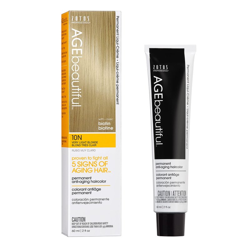 AGE beautiful Permanent Hair Dye 10N Very Light Blonde - Natural Very Light Blonde Hair Color Cream with 100% Gray Coverage, Anti-Aging Biotin Formula for Thicker, Fuller Hair, Salon Quality