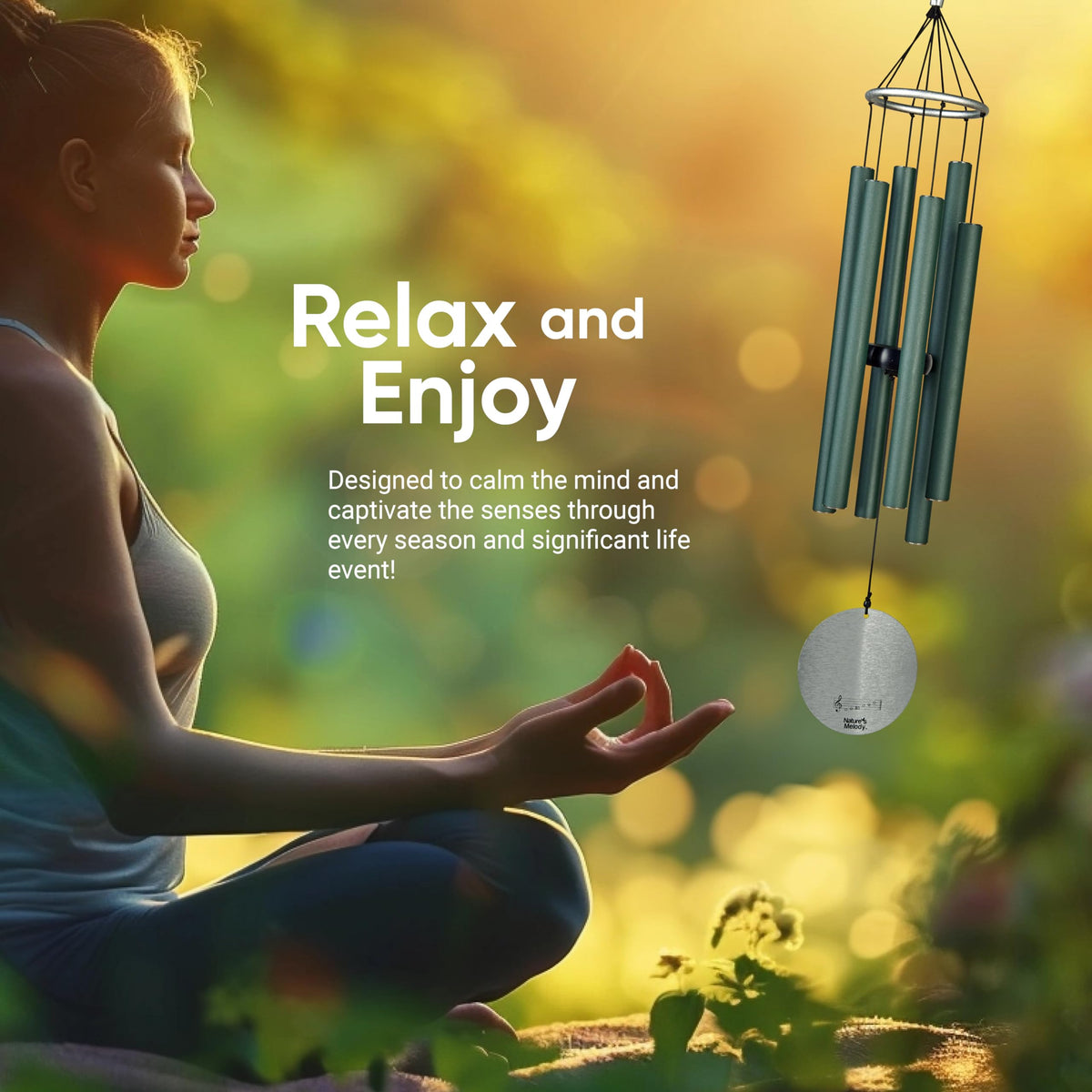 Nature’s Melody Aureole Tunes Wind Chimes – Outdoor Windchime with 6 Tubes Tuned to B Pentatonic Scale, 100% Rustproof Aluminum, Powder Finish & S Hook Hanger for Sympathy, Memorial Gift or Zen Garden