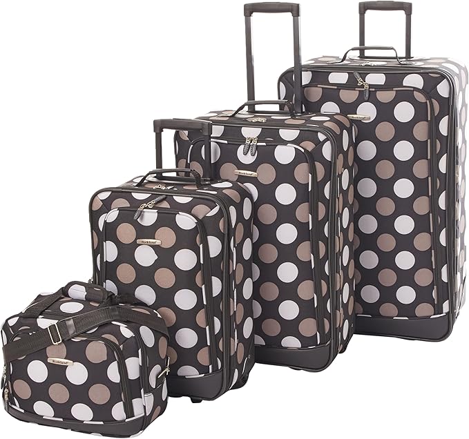 Rockland Fashion Softside 4 Piece Luggage Set, Expandable, (14" Tote/19"/24"/28"), Black Dot