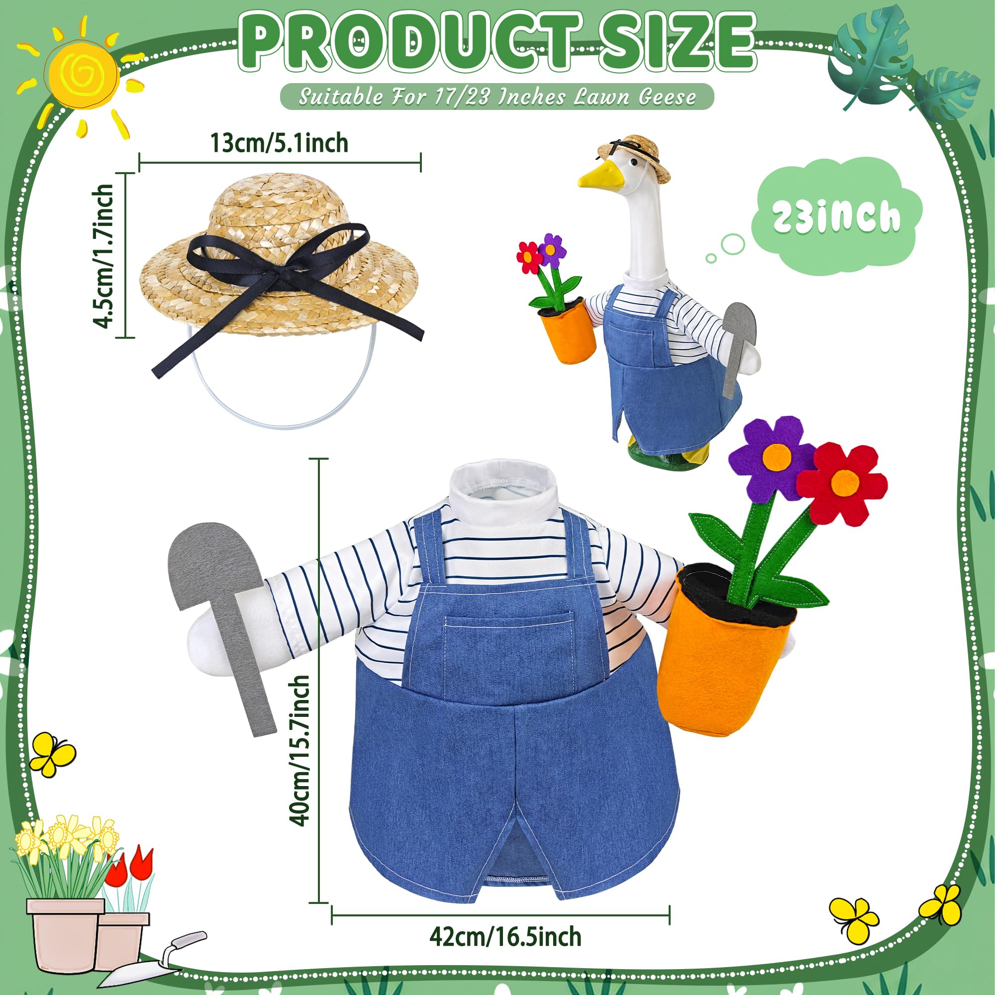 Ueyben Porch Goose Gardening Outfit for 23" Cement Plastic Goose Statue