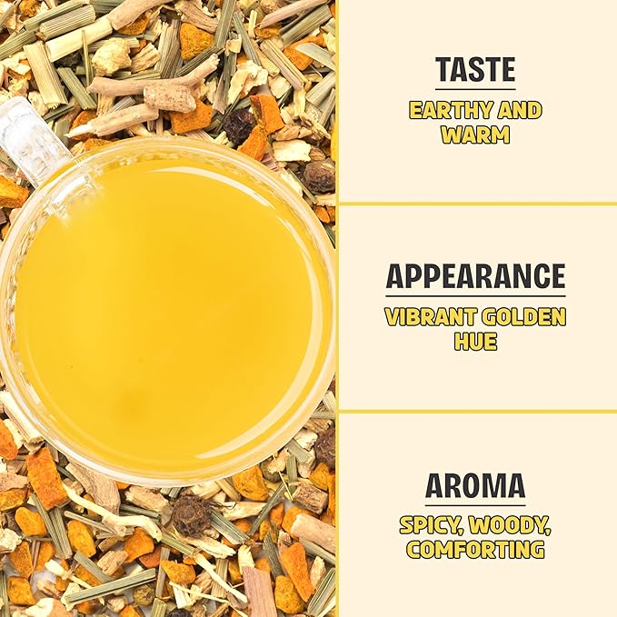BREWIX, Turmeric Ashwagandha Herbal Tea Loose Leaf (100+ Cups, 7.05oz/200g) Real Ingredients From India, Caffeine Free & Naturally Gluten Free