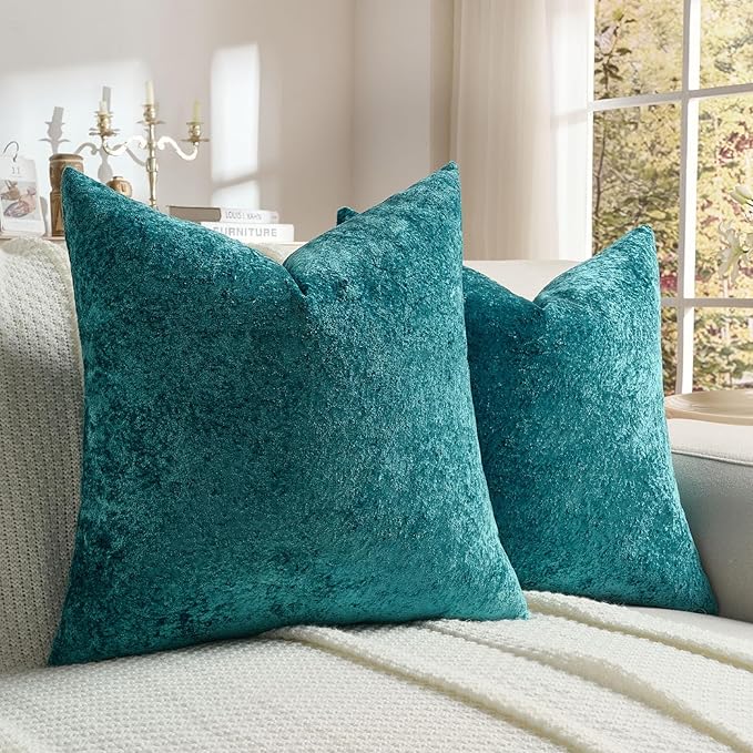 FUTEI Teal Flannel Throw Pillow Covers 22x22 Inch Set of 2,Soft Dimensional Textured Cushion Cases,Modern Home Decor for Couch Living Room