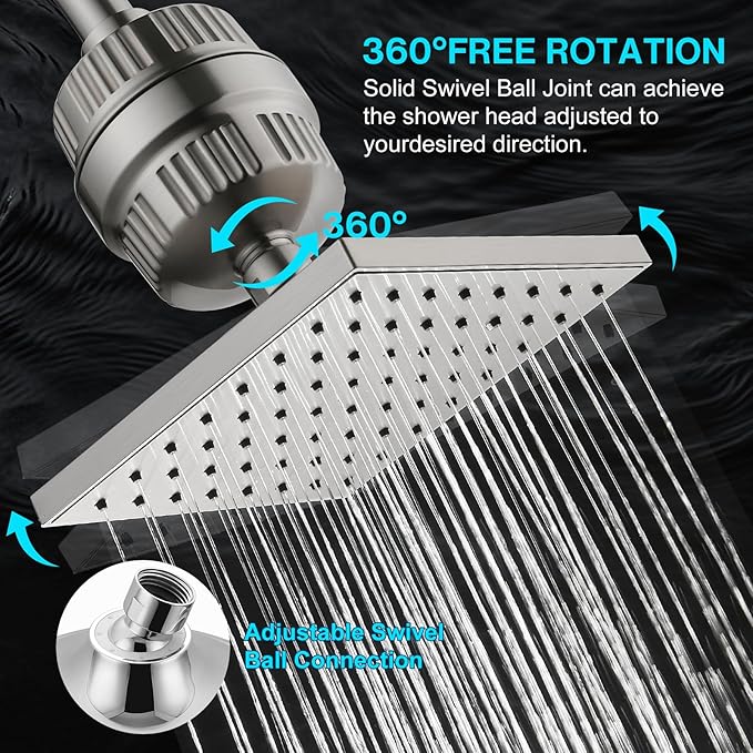 Cobbe High Pressure Filtered Shower Head Combo, Rain Shower Head with 20 Stage Shower Head Filter for Hard Water - Adjustable Replacement Remove Chlorine and Harmful Substances, Brushed Nickel