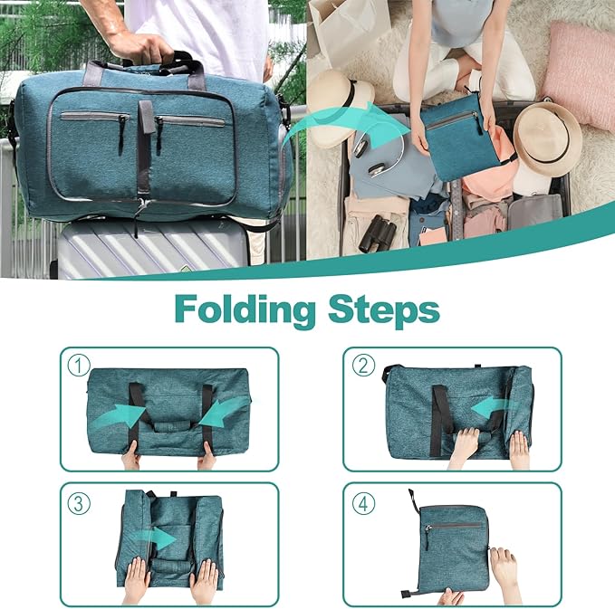 Dimayar 65L Travel Duffle Bag for Men Women - Foldable Duffel Bag with Shoes Compartment - Overnight Bags Waterproof & Tear Resistant(Green)