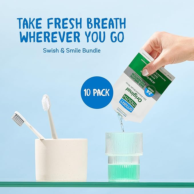 SmartMouth Original Activated Mouthwash Single Packs, Travel Mouthwash, Fresh Mint, 10 Pack