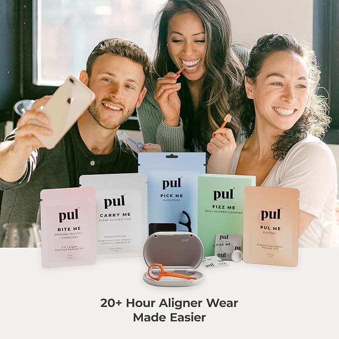 PUL Clear Aligner & Retainer Case | Compatible with Invisalign, Pul Tool, Retainers, Dentures, Mouthguards, Nightguards, & Floss Picks | Secure Magnetic Closure for Slim, Sleek Durable Design - Yellow