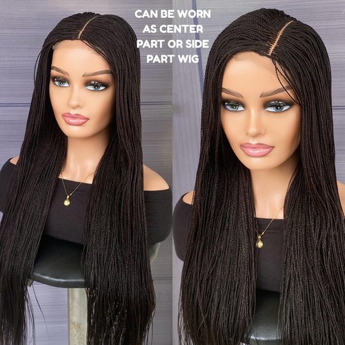 SIREZDOEL 28 Inches Micro Twist Wigs for black women on 2 by 6 Closure braided lace front wig Natural Black Color 2