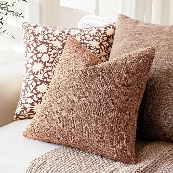 Foindtower Pack of 2 Textured Boucle Throw Pillow Covers Accent Solid Pillow Cases Cozy Soft Decorative Couch Cushion Case for Chair Sofa Bedroom Living Room Home Decor 18x18 Inch Dusty Orange Hazel
