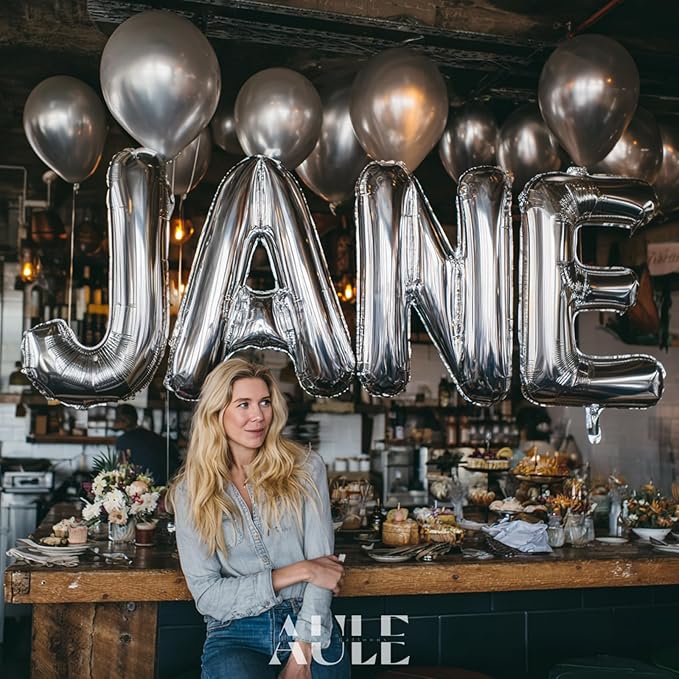AULE 40 Inch Big Letter Balloon Silver J Large Foil Helium Alphabet Balloons A-Z for Birthday Anniversary Graduation New Year Party Decoration Supplies