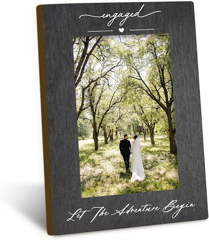 Engagement 4x6 Picture Frame, Wedding Photo Frames, Newly Engaged Gifts for Couples Bride Groom, Let the Adventure Begin Engagement Picture Photo Frames for Desk Decor