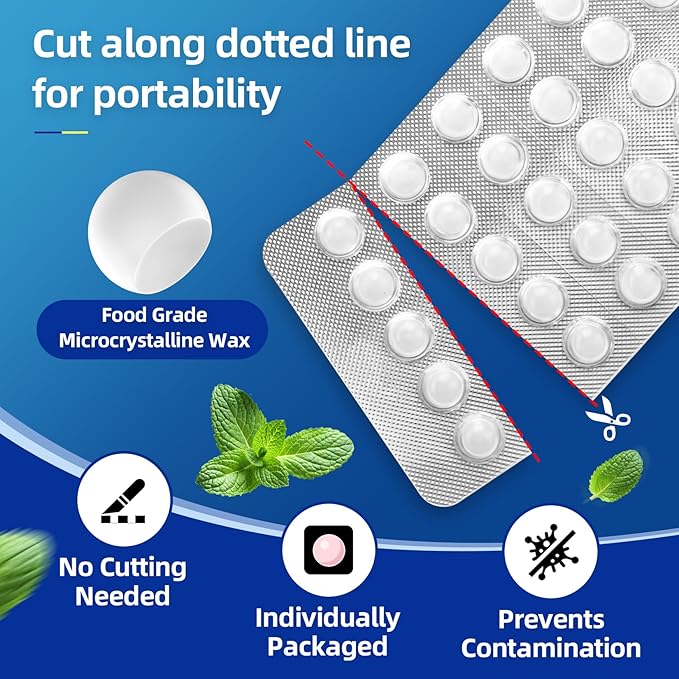 Bopika Orthodontic Wax for Braces Wax Dots 120 Individually Wrapped, Mint Flavored Dental Wax for Comfort & Protection