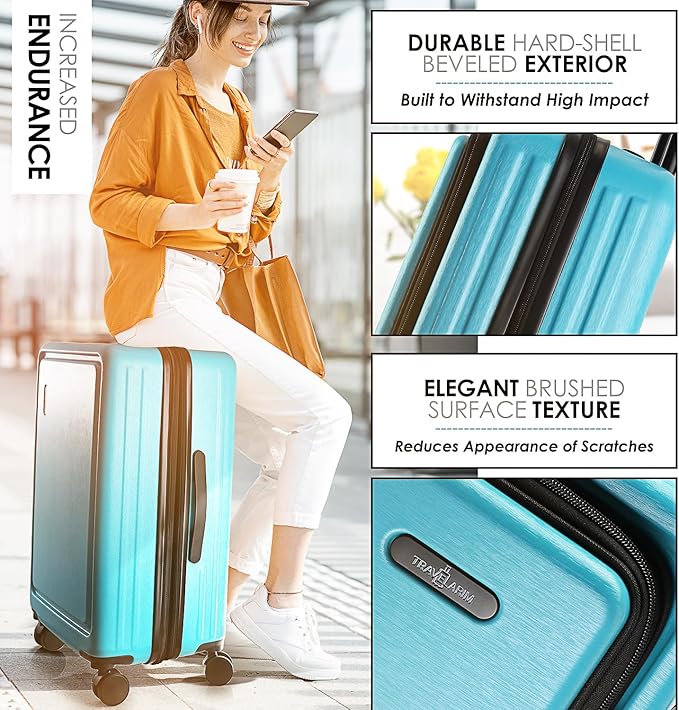 TRAVELARIM Hard Shell Luggage Sets with Spinner Wheels 4 Piece, Expandable Large Suitcases with TSA Lock, Travel Large Suitcase Set, Teal Luggage Set