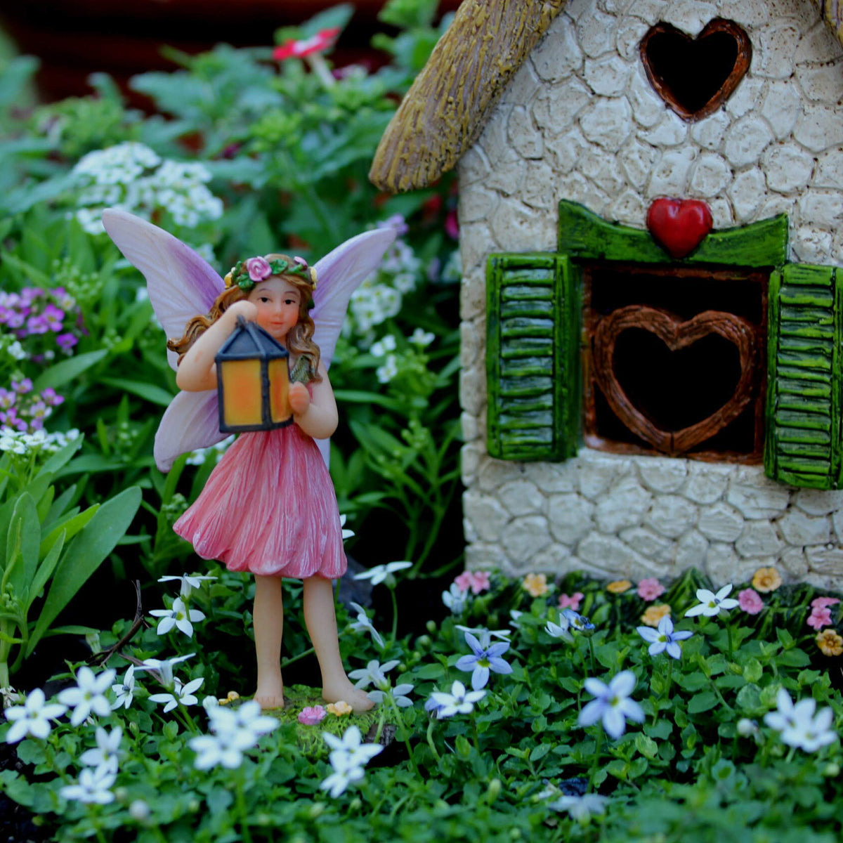 PRETMANNS Fairy House for Garden Outside Accessories Kit, 7" H, 4 Pieces