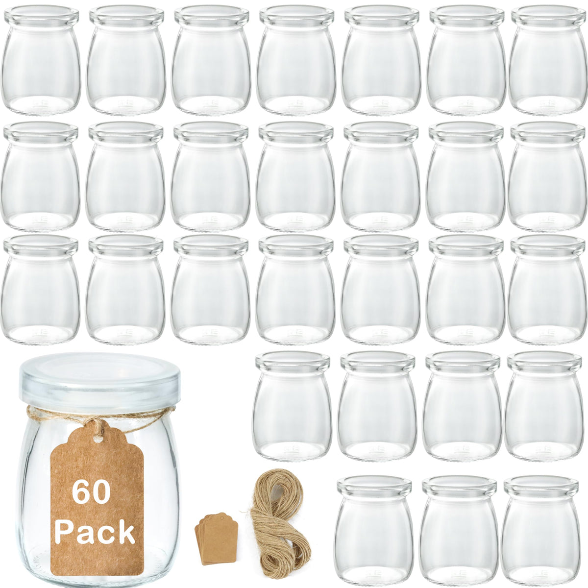 ihomecooker Mini Pudding Jars 60Pack, 3.4 oz Glass Favor Jar with Lids, Candle jars,Yogurt Containers with Lids, Mason Jar,Bath Salt Jars Wedding Favors Honey Pot