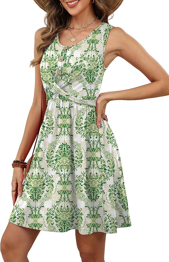 OFEEFAN Summer Dresses for Women Beach Fashion Sundresses Babydoll Dress Button Down Boho Dresses Cute Cross