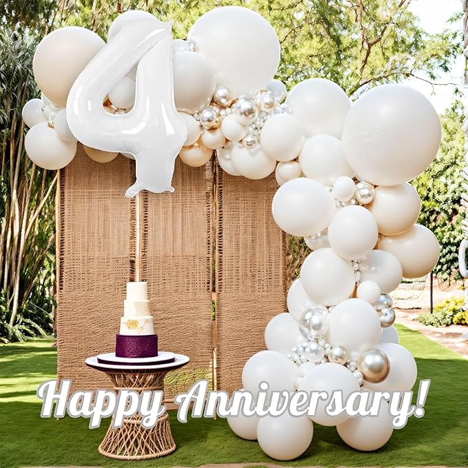 White Number Balloons 40 Inch Helium Mylar Number 4 Balloon for Birthday Party Anniversary Decoration (White, 4)