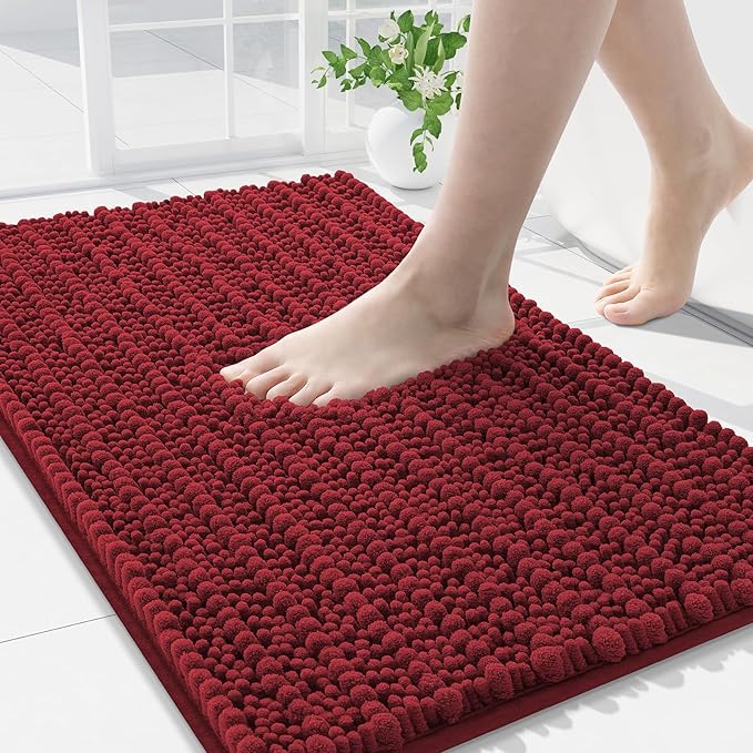 Arotive Luxury Chenille Bathroom Rug Mat, Extra Soft Thick Absorbent Shaggy Bath Rugs, Non-Slip Machine Wash Dry, Plush Bath Mats for Bathroom, Shower and Tub, 30x20, Red