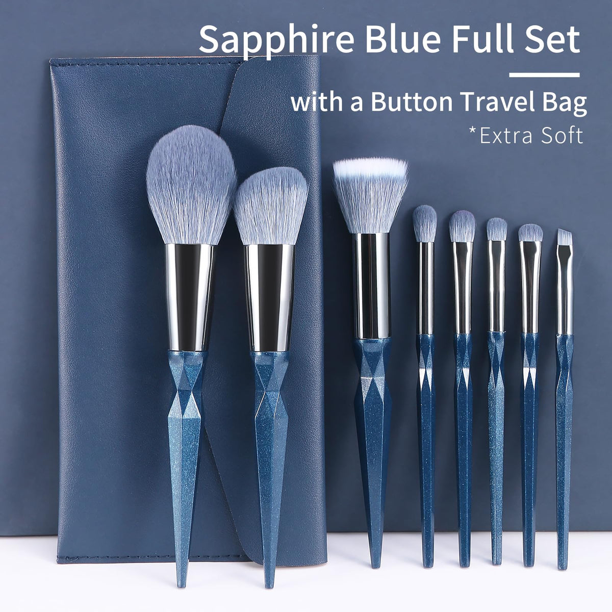 ENZO KEN Sapphire Blue Makeup Brush Set Professional, Vegan Makeup Brushes Set, Makeup Brush Set with Case, Glitter Cosmetic Brushes Makeup Set, Make up Brushes Vegan, Make up Brushes Set Professional