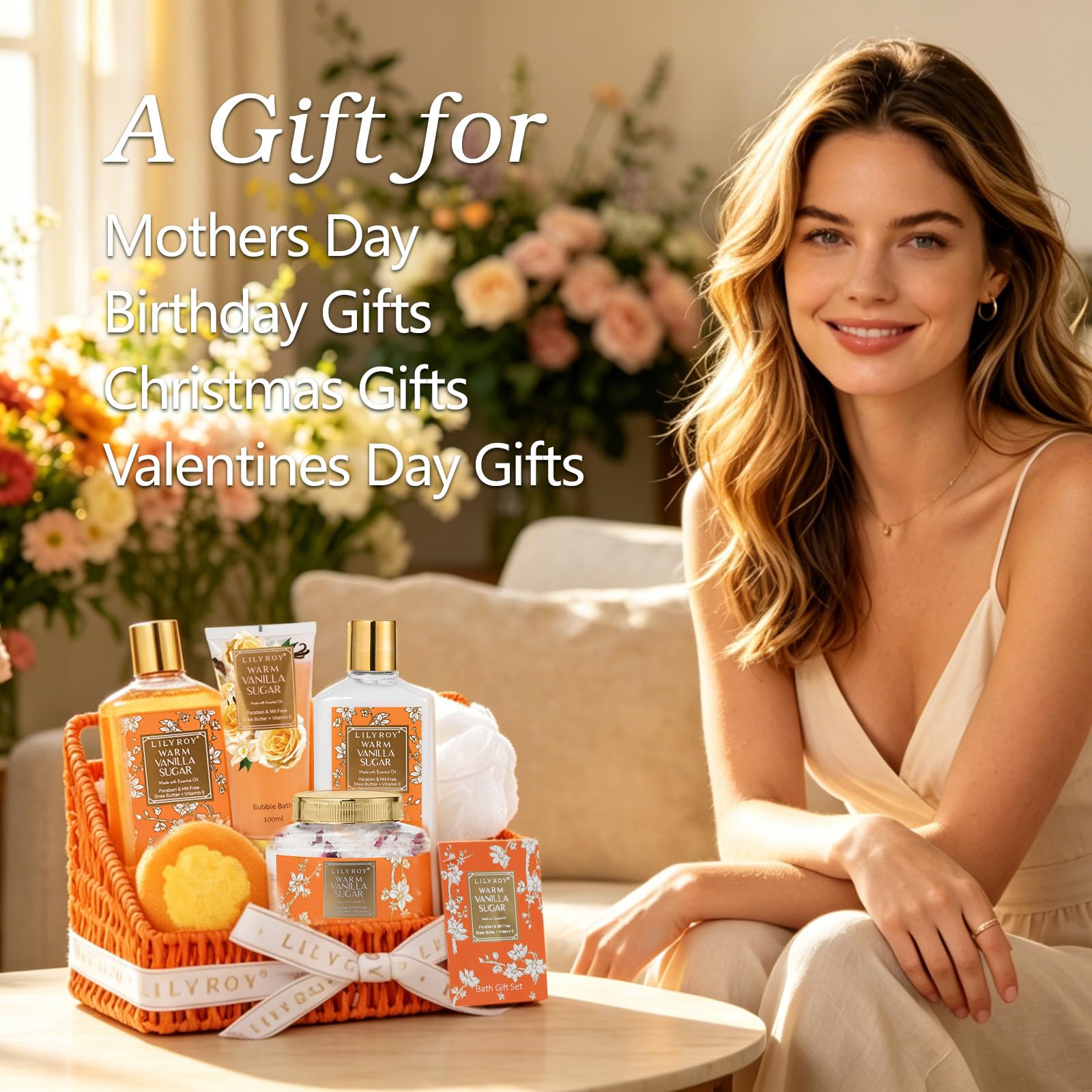 7Pcs Spa Gifts Skin Care Set - Luxurious Vanilla Spa Gift Baskets for Women