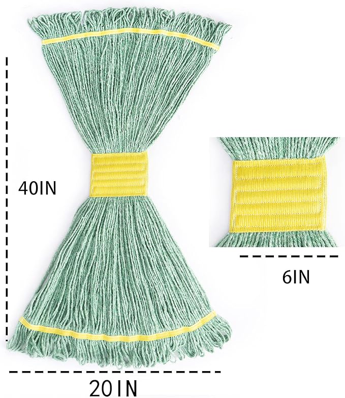 Matthew Cleaning 12Pcs 5'' Headband White&Orange&Green 24Oz Commercial String Mop Heads, Loop-End Mop Head Replacement, Heavy Duty Industrial Washable&Reusable Mop Refills for Residential& Warehouse