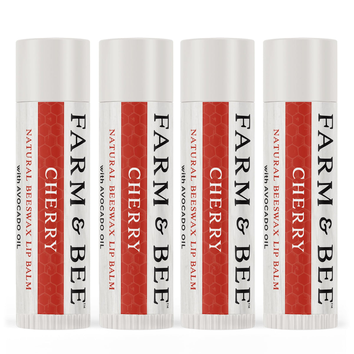Natural Lip Balm - Organic & Natural Ingredients - Beeswax Based Moisturizing Lip Care Chapstick for Chapped Lips - Great Gift Idea - Farm & Bee - 0.15oz (Pack of 4 - Cherry)