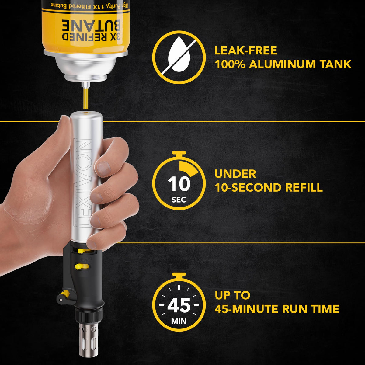 LEXIVON Butane Soldering Iron Multi-Purpose Kit | Cordless Self-Igniting Adjustable Flame 7-Tip Set | Pro Grade 125-Watt Equivalent (LX-770)