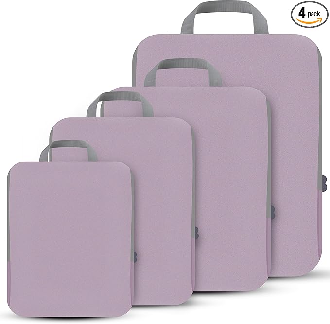 PANDA JOYS 4 Set Compression Packing Cubes Travel - Travel Accessories Expandable Packing Organizers for Carry On - Essentials Luggage Bags - Lavender