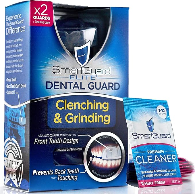 SmartGuard Dental Guard Night Guard for Clenching, Bruxism, and Grinding Dentist Designed Includes 2 Guards, 1 Travel Case, and a 60-Day Supply of Premium Cleaning Crystals