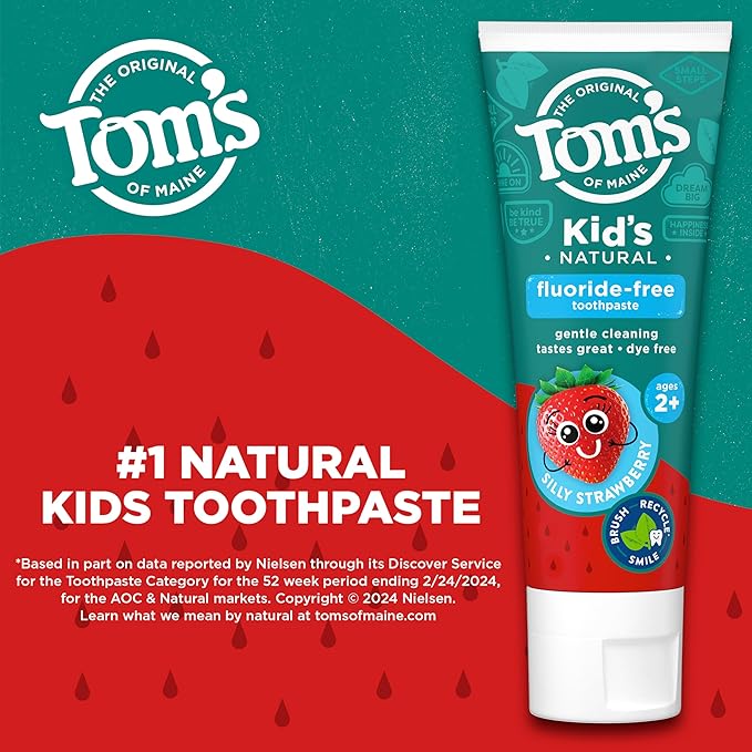 Tom's of Maine Natural Kid's Fluoride Free Toothpaste, Ages 2+, Silly Strawberry, 5.1 oz. 3-Pack (back in original formula)